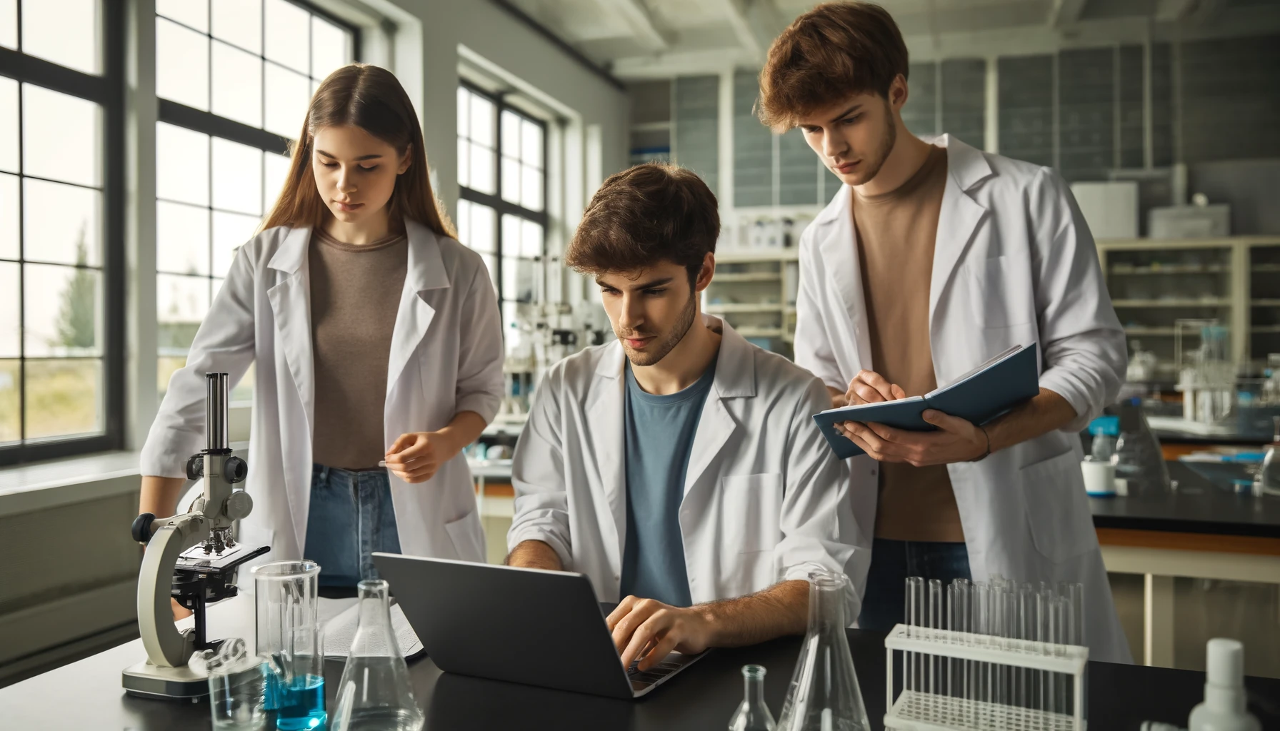 image de fond, étudiants en biologie dans un laboratoire.